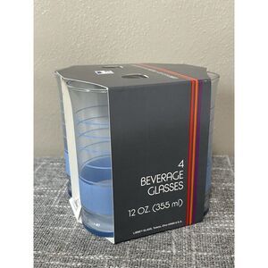 Vintage Libbey Beverage Glasses‎ Blue Stripe Set of 4 New 12 oz Each Tumbler